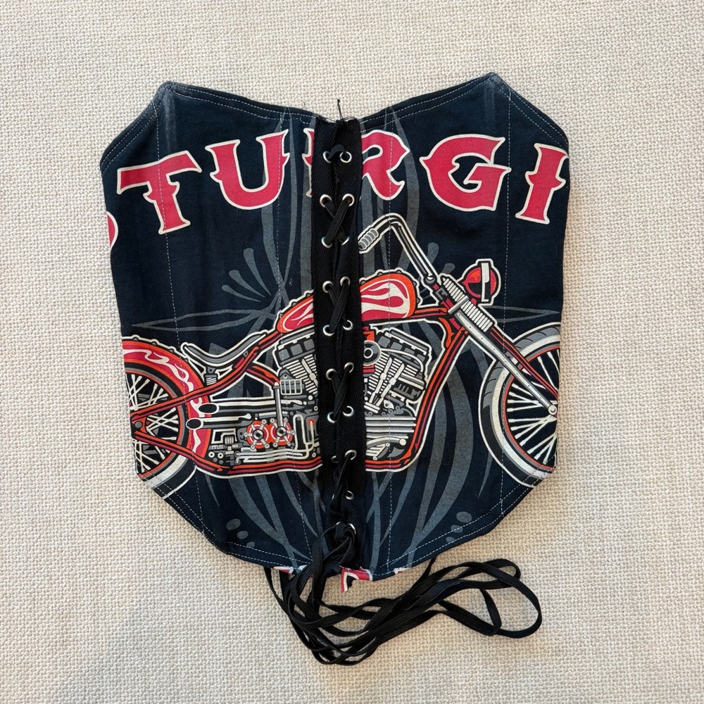 iamkoko.la Black & Red Motorcycle Graphic Lace-Up Corset Top